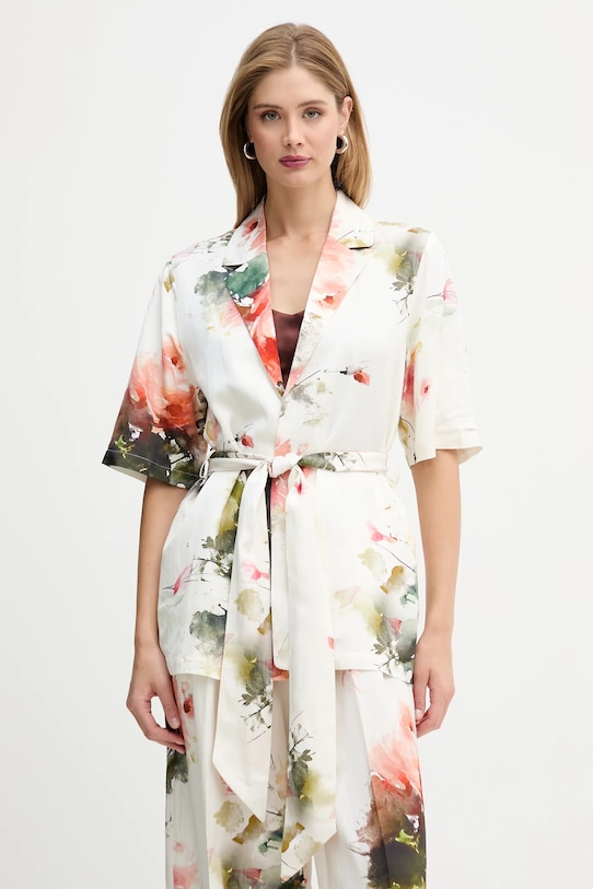 Silvian Heach marynarka z dodatkiem lnu GABBRIL tkanina beżowy GPP26280GC