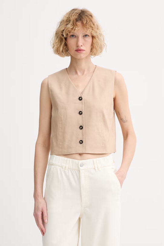 Marc O'Polo kamizelka damska z lnem beżowy 5000014052