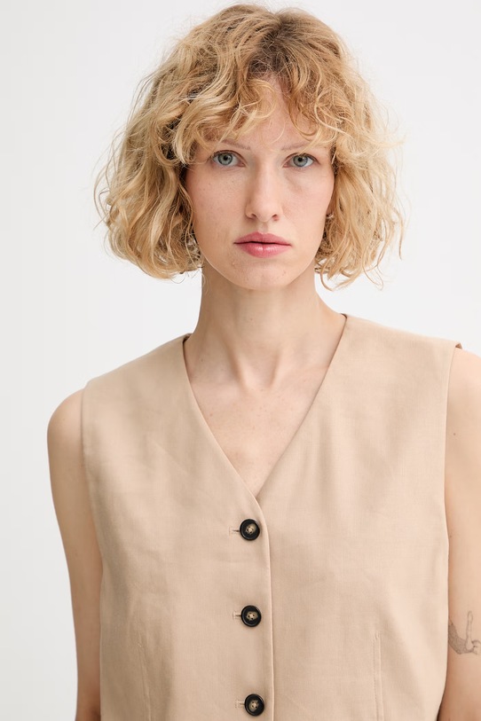 Marc O'Polo kamizelka damska z lnem beżowy 5000014052