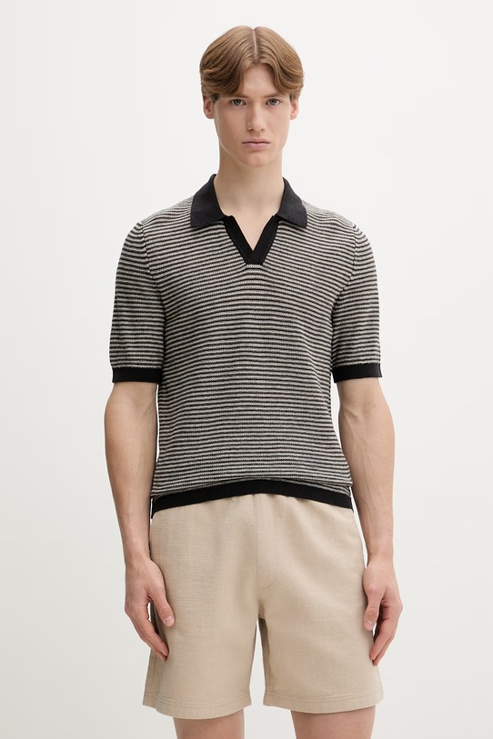 Marc O'Polo polo męskie z lnu czarny 5000013989