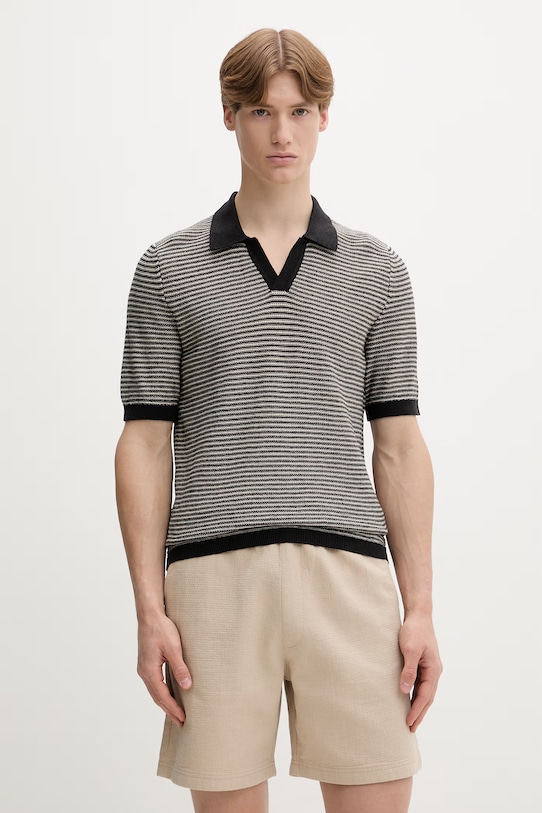 Marc O'Polo polo męskie z lnu czarny 5000013989