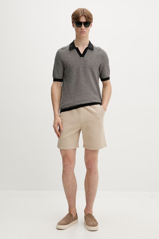 Marc O'Polo polo męskie z lnu 5000013989 czarny ZS26