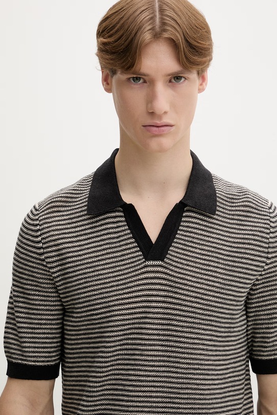 Marc O'Polo polo męskie z lnu czarny 5000013989