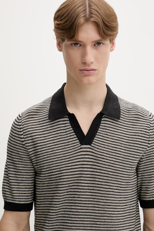 Marc O'Polo polo męskie z lnu czarny 5000013989