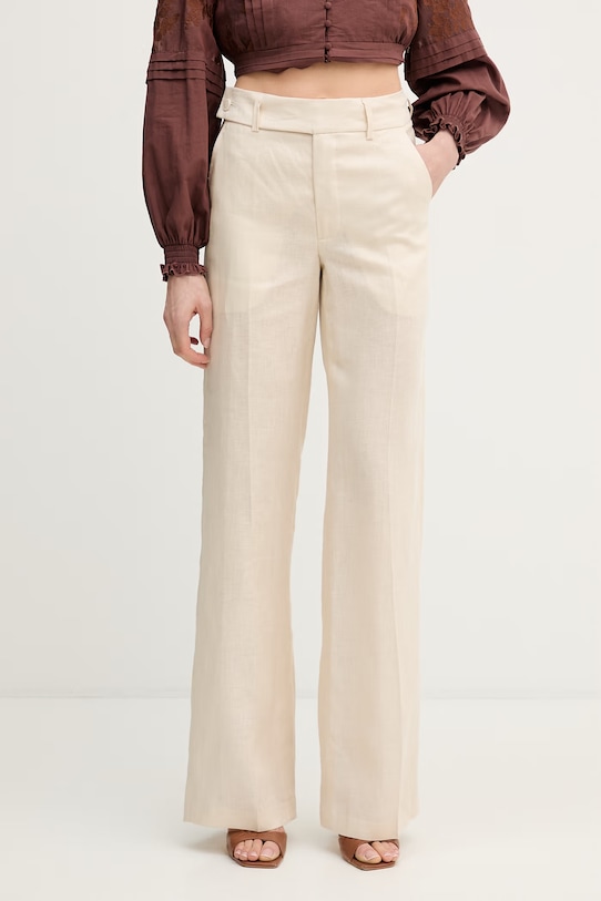 Silvian Heach spodnie straight damskie lniane PLIMPI beżowy GPP26064PA
