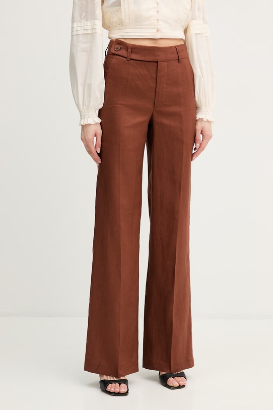 Silvian Heach spodnie straight damskie lniane PLIMPI brązowy GPP26064PA