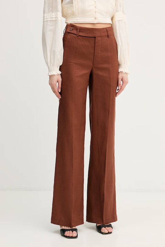 Silvian Heach spodnie straight damskie lniane PLIMPI brązowy GPP26064PA