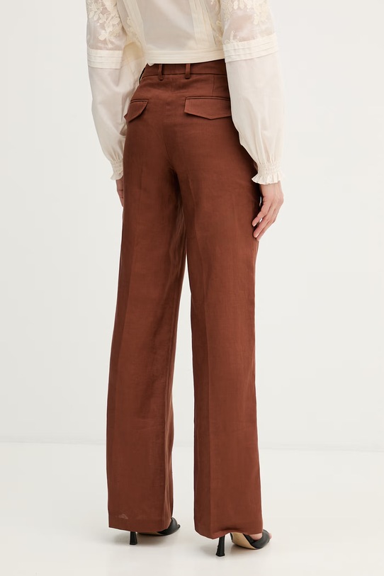 Odzież Silvian Heach spodnie straight damskie lniane PLIMPI GPP26064PA brązowy