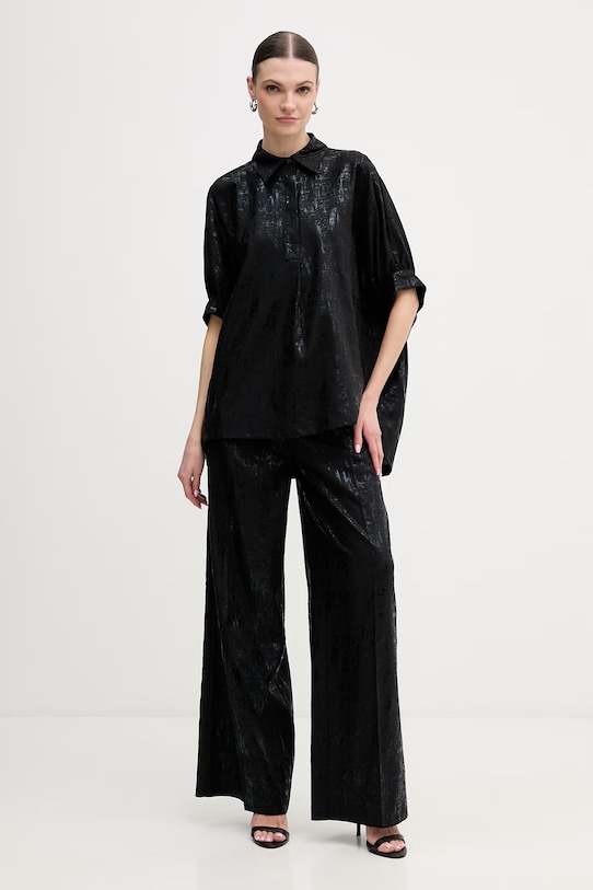 Hlače z dodatkom lanu Silvian Heach RAKOP GPP26239PA črna ZS26