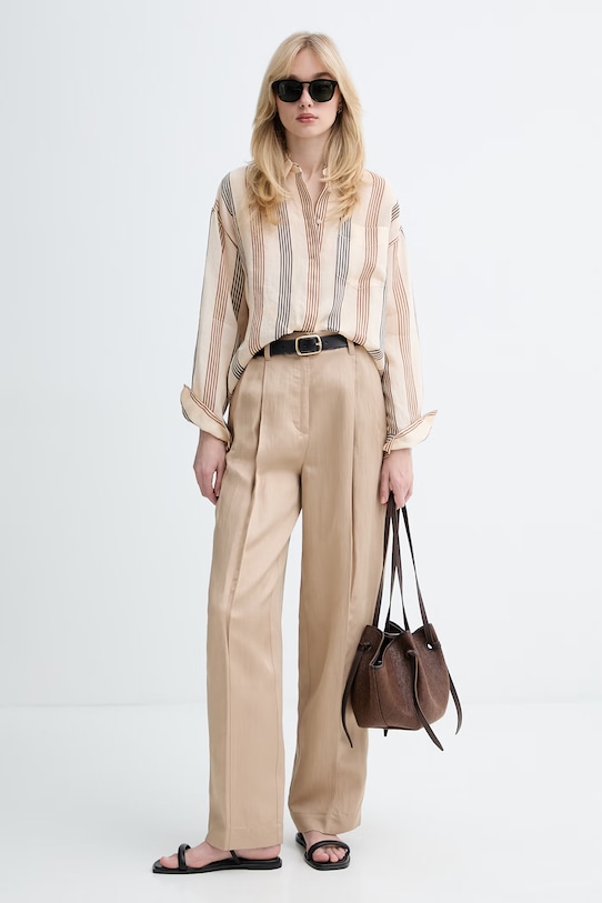 Marc O'Polo spodnie damskie z dodatkiem lnu 5000014070 beżowy ZS26