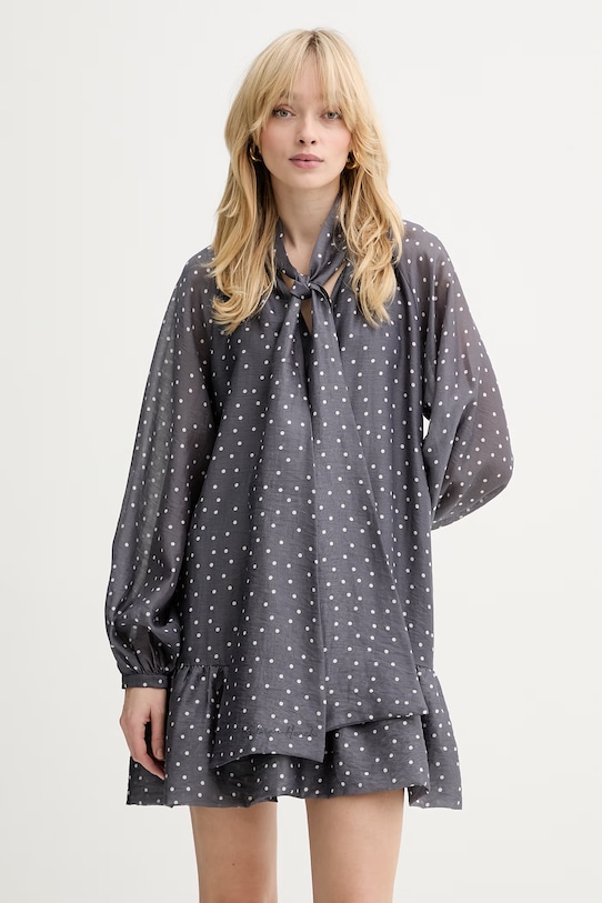 Silvian Heach sukienka z dodatkiem lnu KOMOTI casual szary GPP26234VE