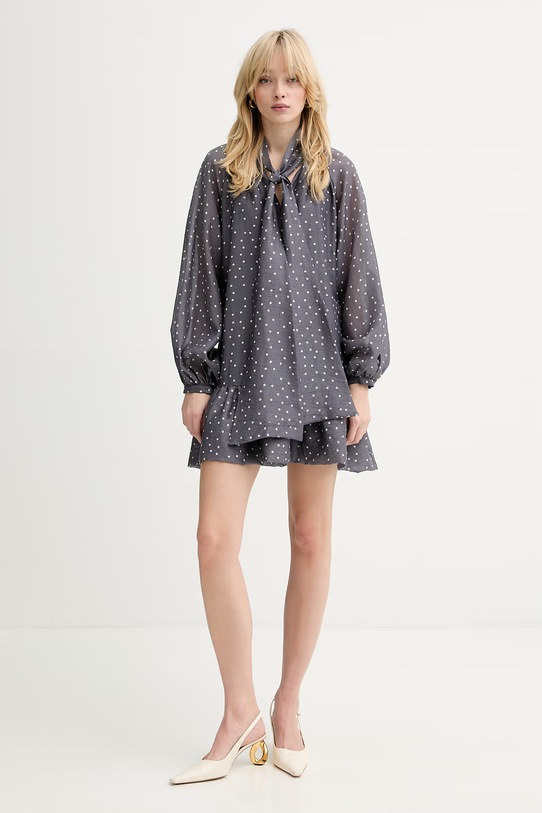 Silvian Heach sukienka z dodatkiem lnu KOMOTI GPP26234VE szary ZS26