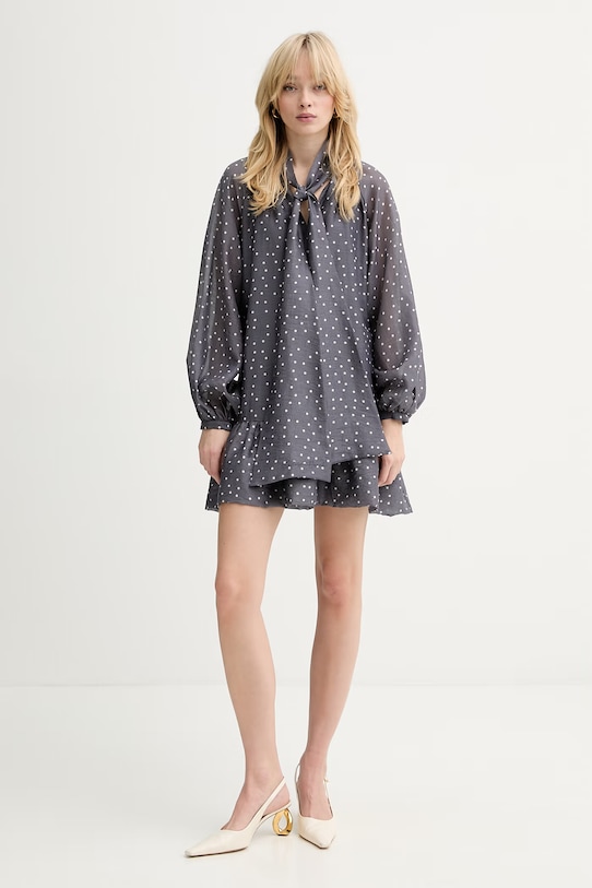 Silvian Heach sukienka z dodatkiem lnu KOMOTI GPP26234VE szary ZS26