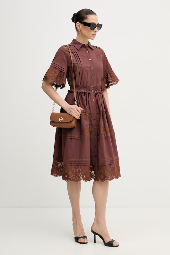 Silvian Heach sukienka letnia FISIA GPP26296VE brązowy ZS26