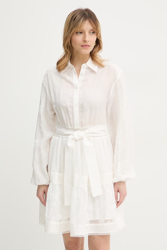 Silvian Heach sukienka z dodatkiem lnu FALEN casual beżowy GPP26260VE