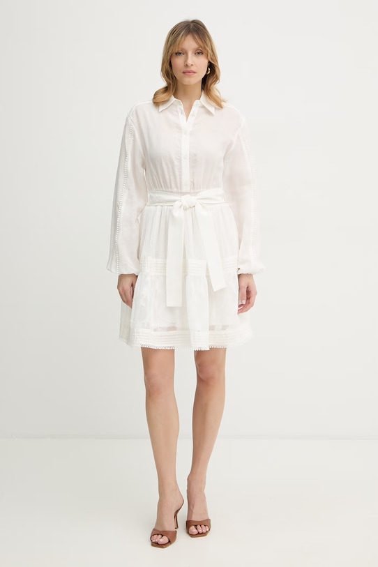 Silvian Heach sukienka z dodatkiem lnu FALEN GPP26260VE beżowy ZS26