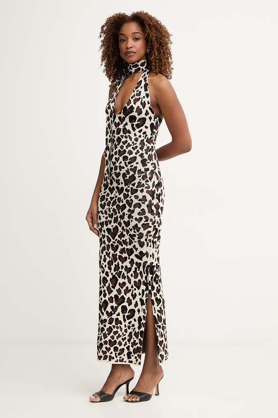 Silvian Heach šaty s viskózou BOTTISI CVP26010VE hnedá ZS26