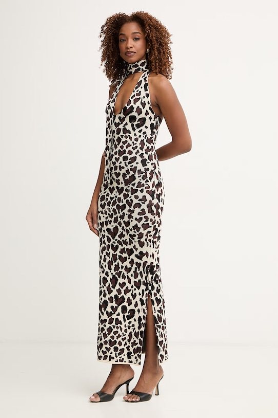 Silvian Heach šaty s viskózou BOTTISI CVP26010VE hnedá ZS26