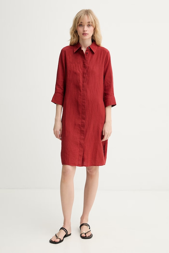 Marc O'Polo sukienka koszulowa lniana czerwony 5000014022