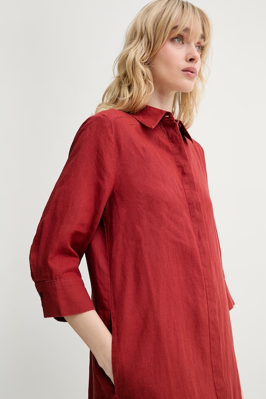 Marc O'Polo sukienka koszulowa lniana czerwony 5000014022