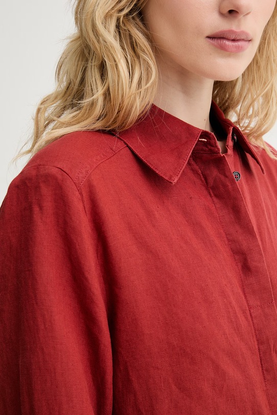 Marc O'Polo sukienka koszulowa lniana 5000014022 czerwony