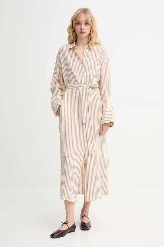 Marc O'Polo srajčna obleka lanena bež 5000014081