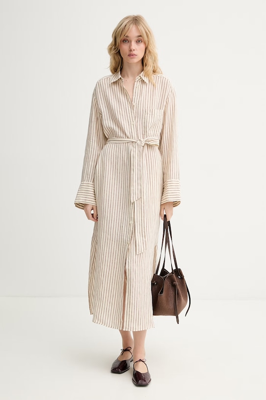 Marc O'Polo srajčna obleka lanena 5000014081 bež ZS26