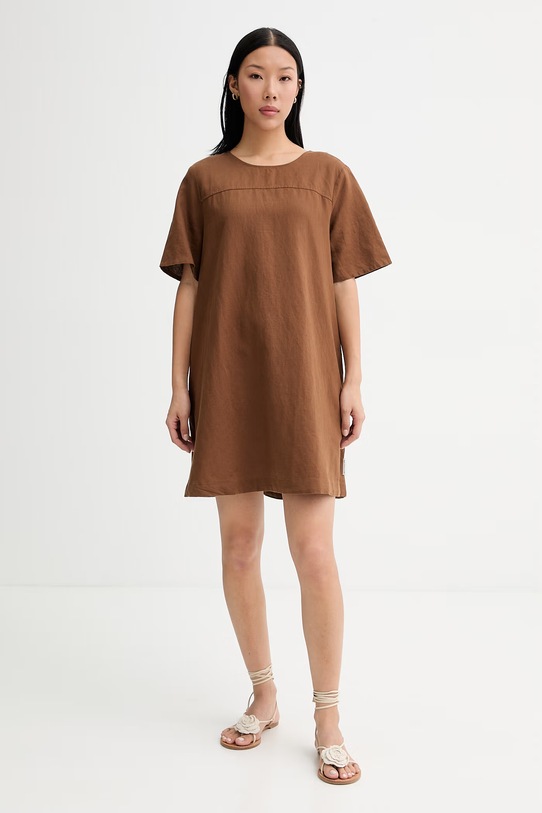 Marc O'Polo sukienka letnia z lnem brązowy 5000010265