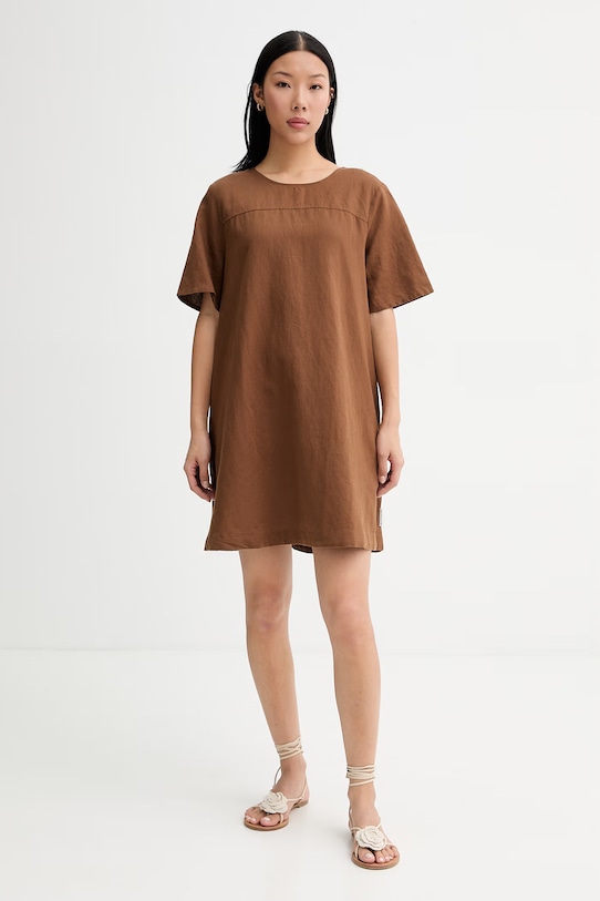 Marc O'Polo sukienka letnia z lnem brązowy 5000010265