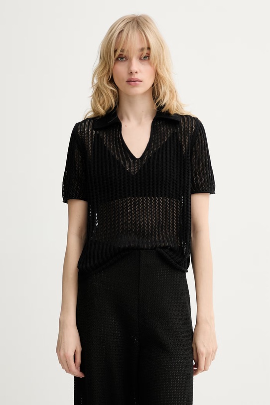 Marc O'Polo sweter damski z lnem czarny 5000014145