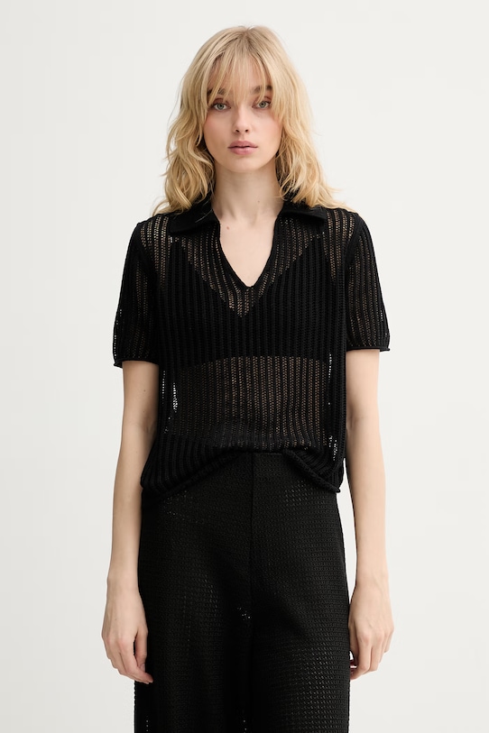 Marc O'Polo sweter damski z lnem czarny 5000014145