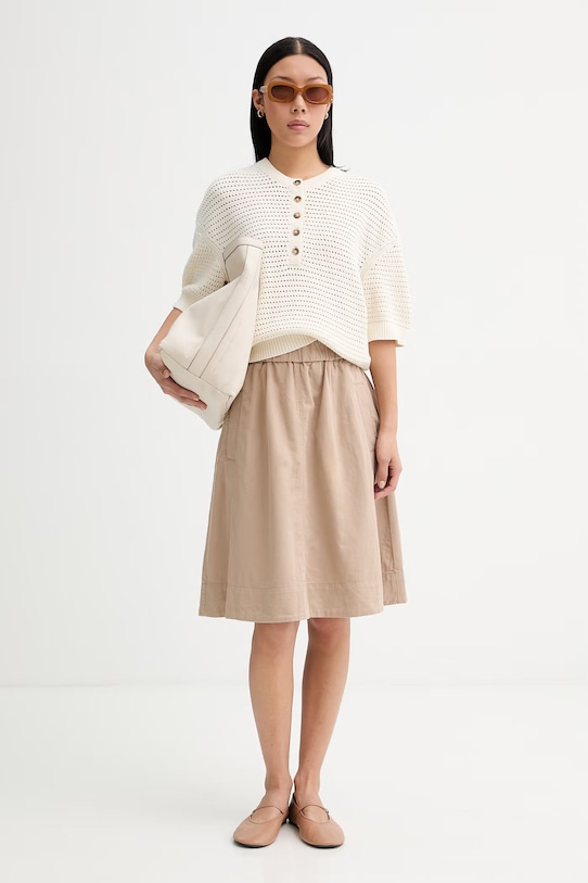 Marc O'Polo sweter z krótkim rękawem damski bawełniany 5000010013 beżowy ZS26