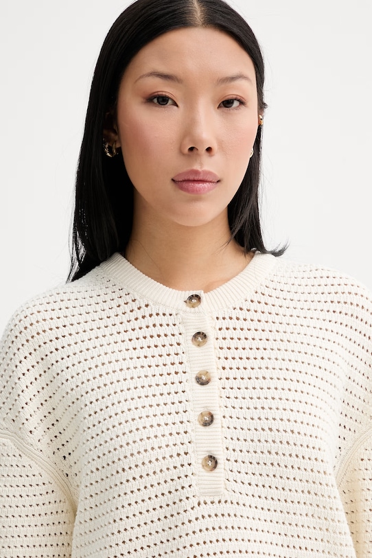 Marc O'Polo sweter z krótkim rękawem damski bawełniany beżowy 5000010013