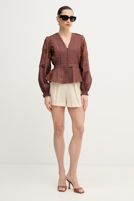 Silvian Heach szorty eleganckie damskie lniane POSANE GPP26186SH beżowy ZS26