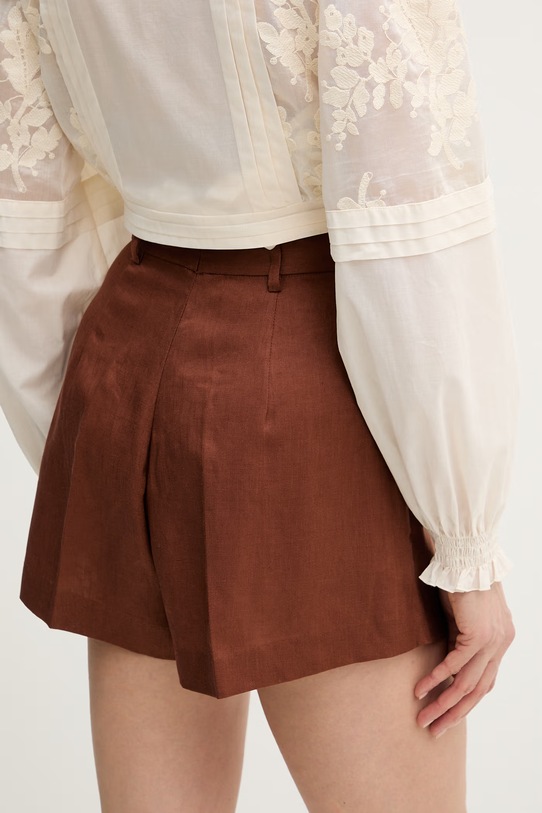 Odzież Silvian Heach szorty eleganckie damskie lniane POSANE GPP26186SH brązowy