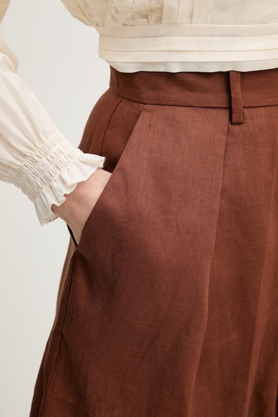 Silvian Heach szorty eleganckie damskie lniane POSANE brązowy GPP26186SH