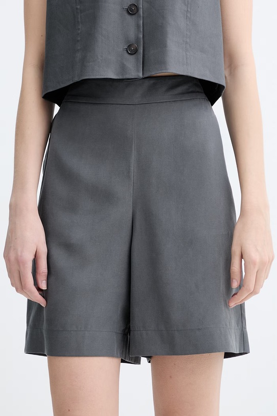 Marc O'Polo kratke hlače ženske z dodatkom lanu siva 5000014067