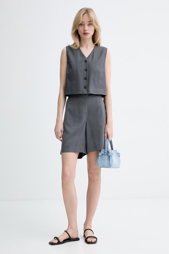 Marc O'Polo kratke hlače ženske z dodatkom lanu 5000014067 siva ZS26