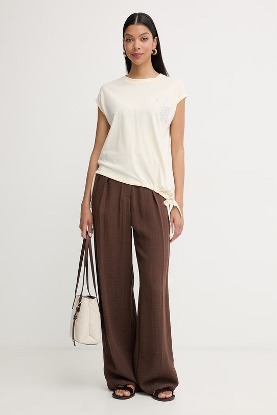 Silvian Heach t-shirt damski bawełniany WABAK GPP26102TS beżowy ZS26