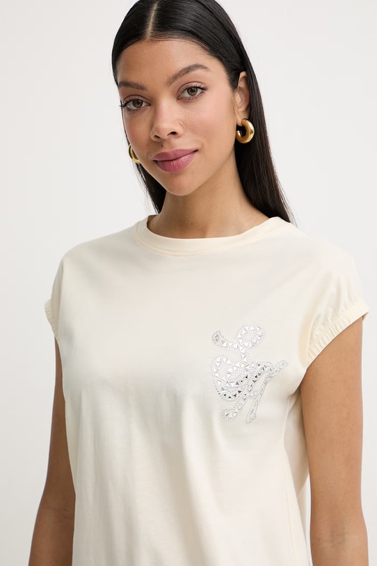 Silvian Heach t-shirt damski bawełniany WABAK beżowy GPP26102TS