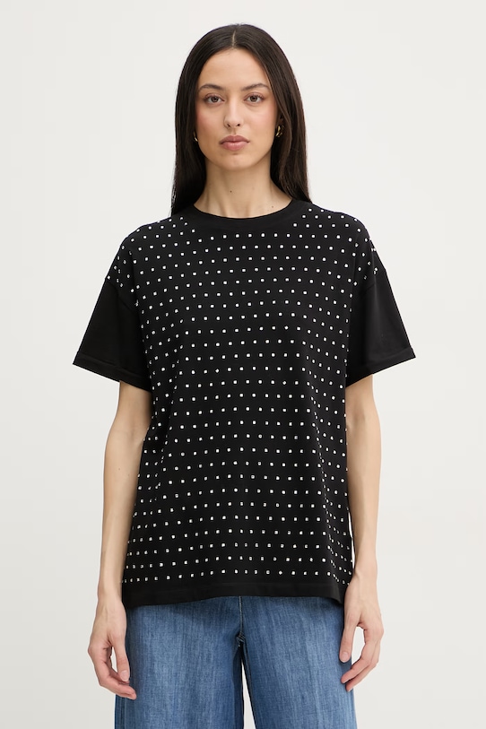 Silvian Heach t-shirt damski bawełniany z elastanem SEDIBANA czarny GPP26093TS