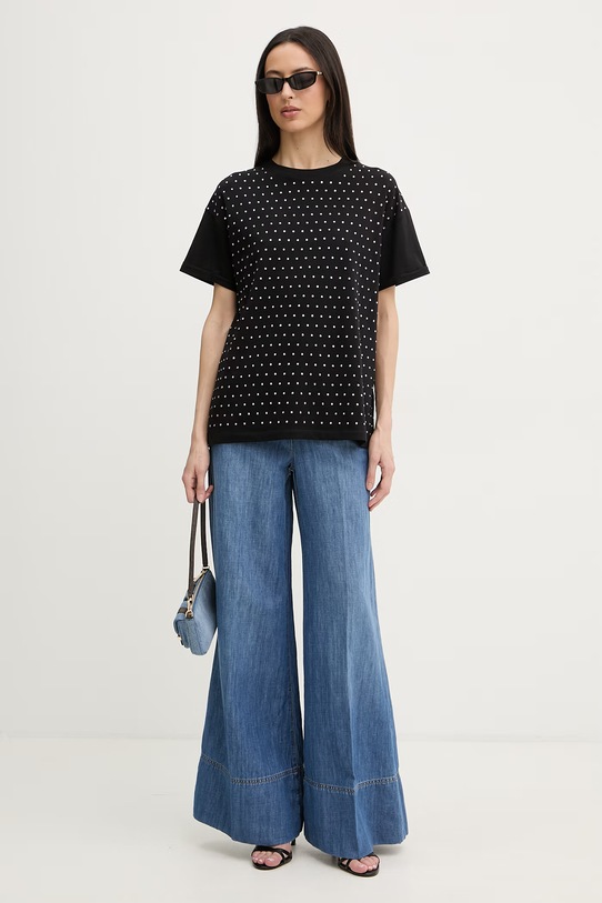 Silvian Heach t-shirt damski bawełniany z elastanem SEDIBANA GPP26093TS czarny ZS26