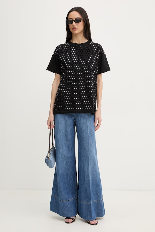 Silvian Heach t-shirt damski bawełniany z elastanem SEDIBANA GPP26093TS czarny ZS26