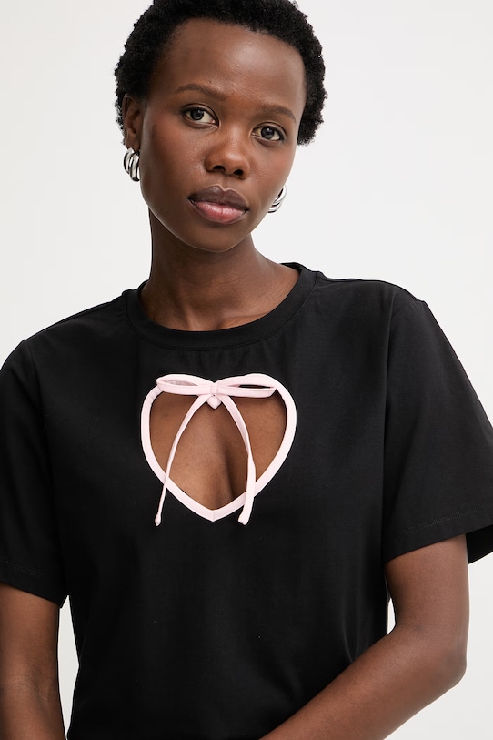 Silvian Heach T-shirt damski bawełniany z elastanem KHERNA czarny CVP26036TS