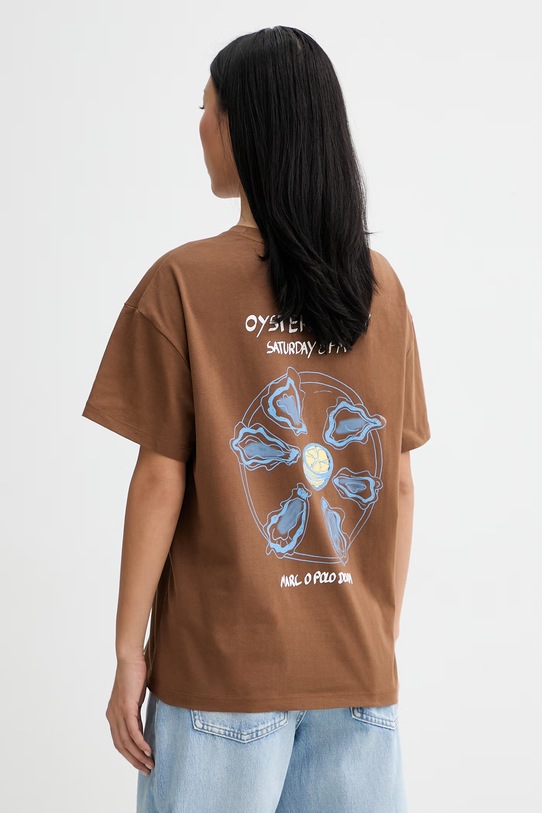 Marc O'Polo T-shirt damski bawełniany brązowy 5000009998