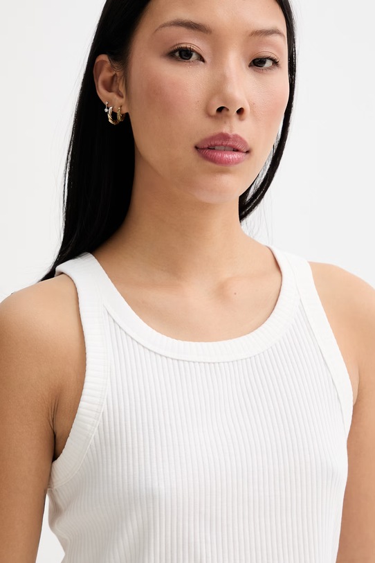 Marc O'Polo crop top dámsky bavlnený s elastanom biela 5000010006