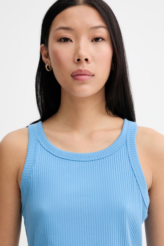 Marc O'Polo crop top dámsky bavlnený s elastanom modrá 5000010006