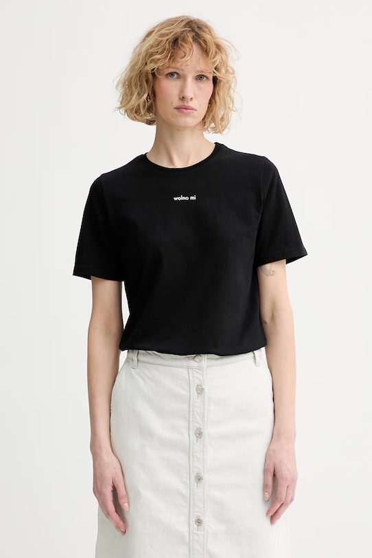 Muuv. T-shirt damski bawełniany WOLNO MI czarny tshirt.WOLNOMI