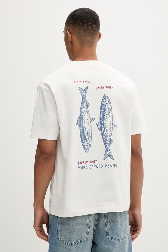 Marc O'Polo T-shirt męski bawełniany beżowy 5000010820