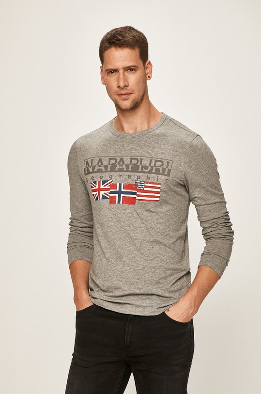 Napapijri - Pánske tričko s dlhým rukávom bavlna sivá N0YITY